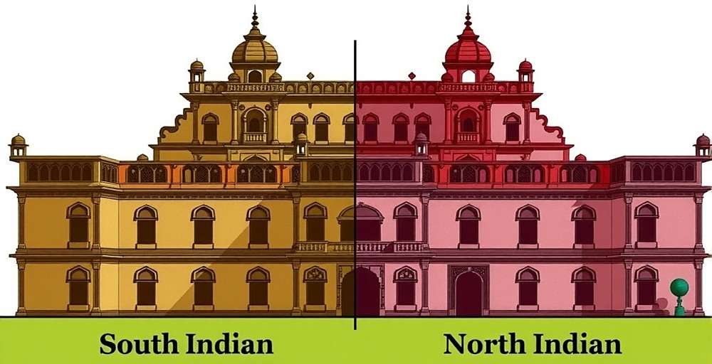 Regional Architectural Styles in Goa Defensive Wall Comparison of regional architectural styles in Goa Defensive Wall showing South Indian and North Indian variations