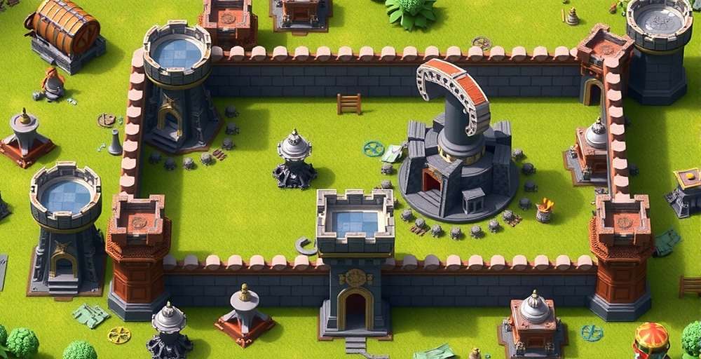 Strategic Defense Layout in Goa Defensive Wall Optimal defense layout in Goa Defensive Wall showing layered defenses and strategic placement of towers